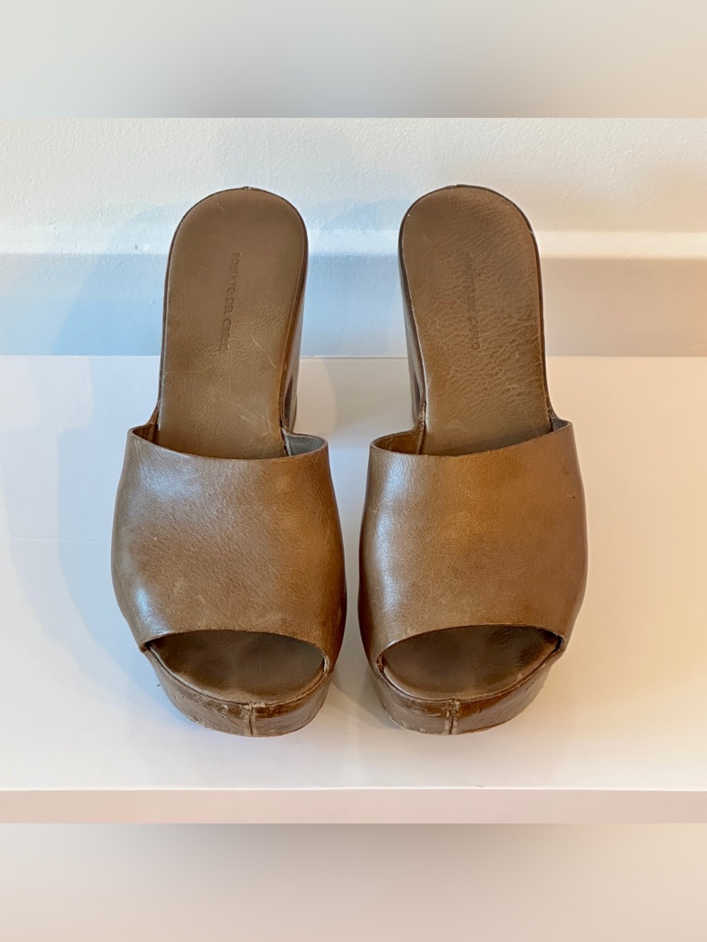 Roberto Del Carlo Leather Platform Mules Brown Sz 38